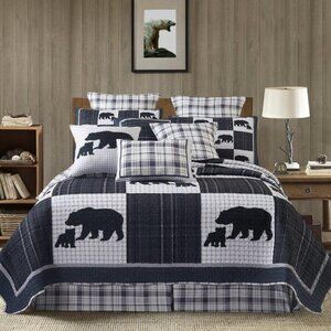 King size 3pc Bear and Cub "East Forge" Quilt set by Virah Bella